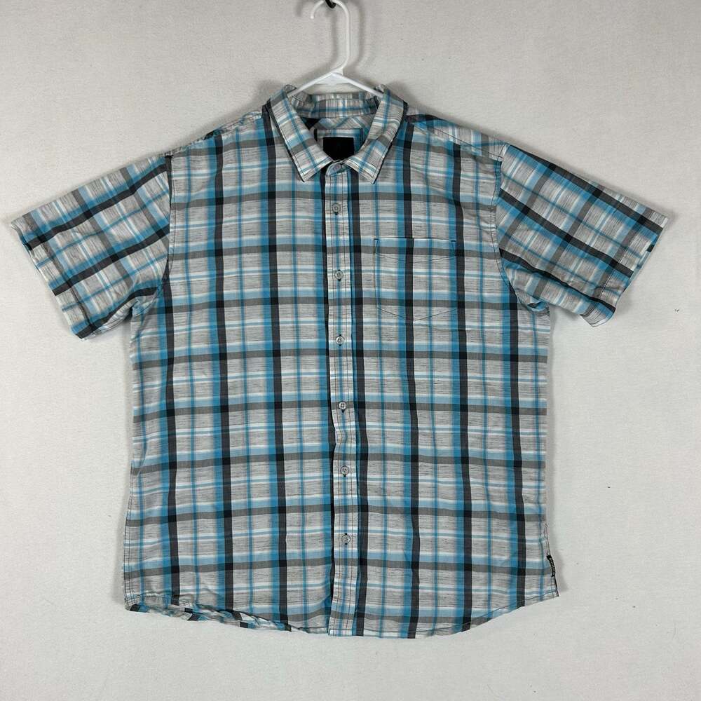 Prana Short Sleeve Button Up Shirt Mens XL Blue Plaid Lightweight Casual Relaxed